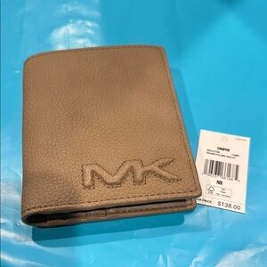 Michael Kors Tan Key Card Holder Pebbled Leather